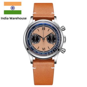 ★india warehouse★addiesdive panda bb chronograph retro men watch 38mm quartz watch