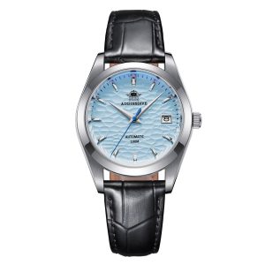 addiesdive men's stainless steel white dial with black leather strap ad2118
