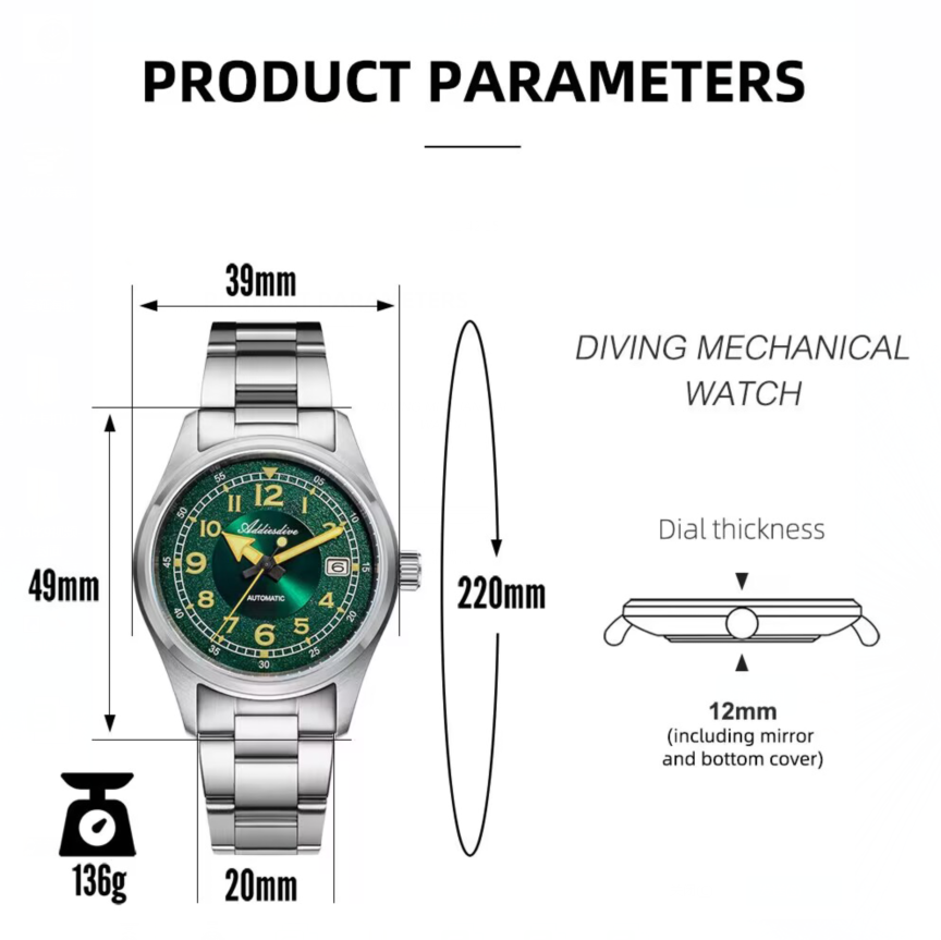 addiesdive 39mm explore retro mechanical men watch ad2055 addiesdive 39mm explore retro mechanical men watch ad2055